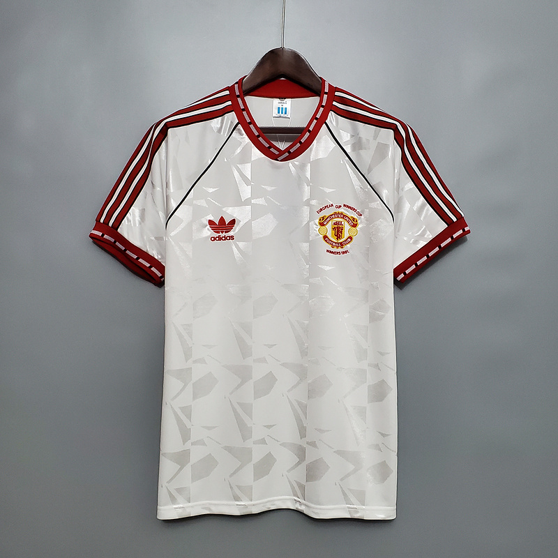 AAA Quality Manchester Utd 90/91 Away White Soccer Jersey